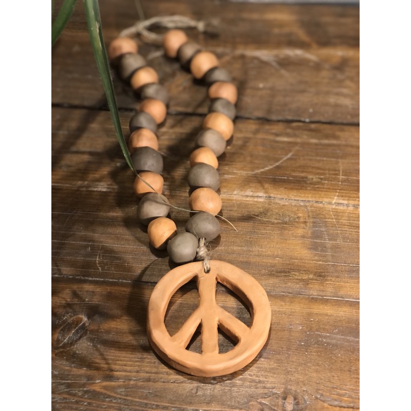 collier brut peace & love ( terra-cotta / brun)